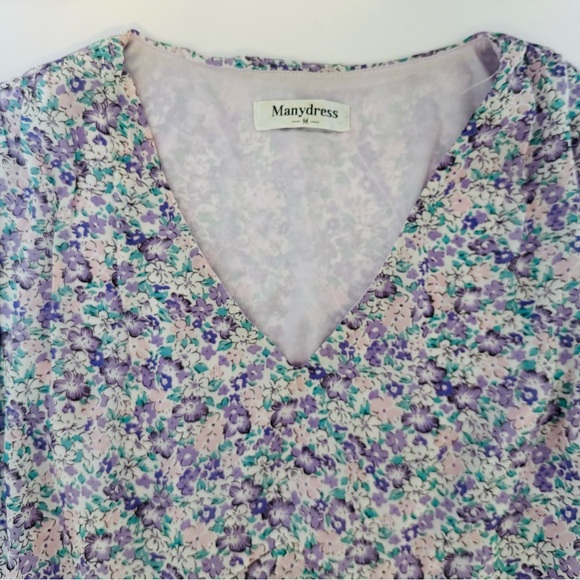 Manydress Lavender Floral Print Casual Mini Boho Ruffle Swing Dress Lined Medium - Picture 4 of 16